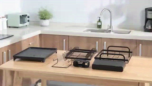 Heavy-Duty Carbon Steel Kitchen Dish Rack - Space-Saving Two-Tier Organizer with Drainage System, Compact Countertop Organizer for Plates, Bowls, Cups, Knives, Spoons - Ideal for Small Kitchens, Apartments, Restaurants - Easy