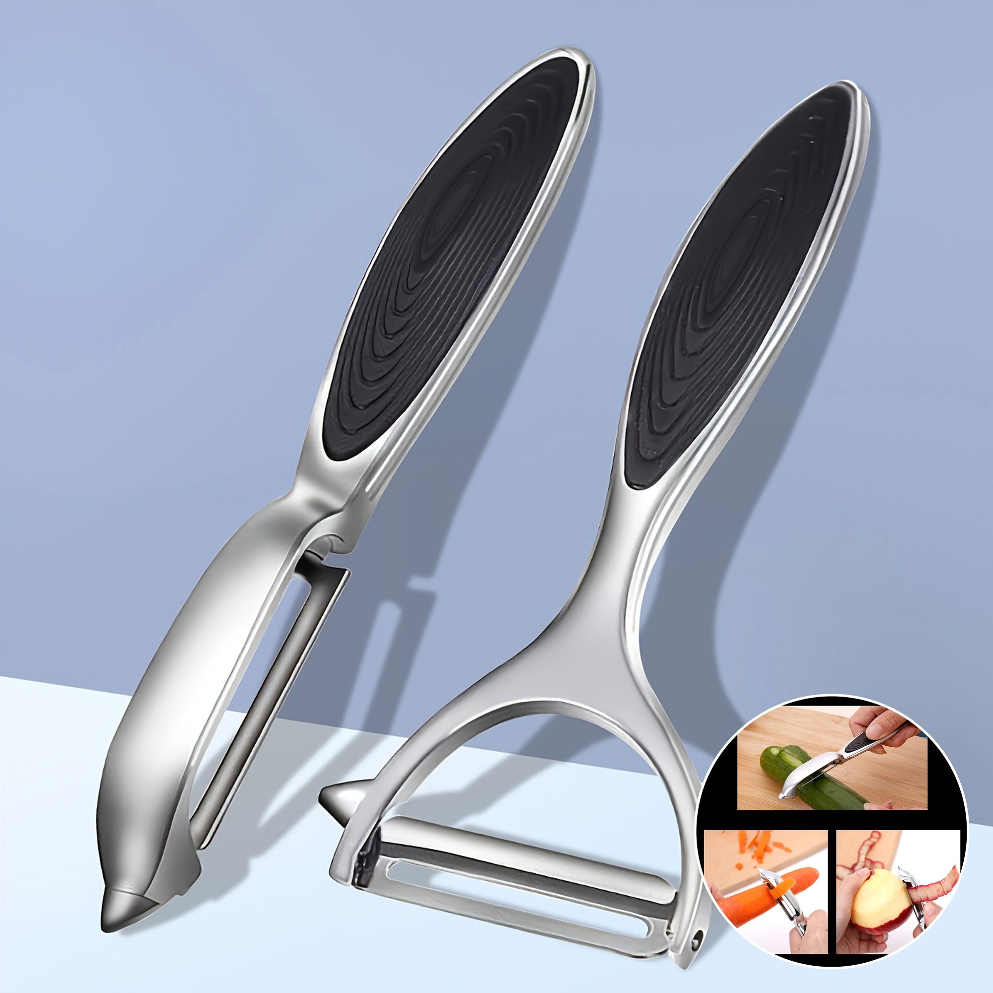 2pcs Stainless Steel Vegetable and Fruit Peeler with Non-Slip Handle and Sharp Blades - Easy to Use for Precision Peeling, Suitable for Kitchen Use, Kitchen Accessories