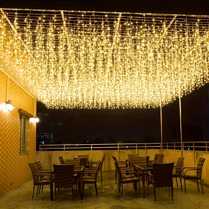 1 pack, outdoor solar 59.98meter x 7.19meter curtain cord light, IPX4, 8 modes of remote control waterfall light, courtyard garden balcony birthday party wedding decoration light, commercial lighting atmosphere string light,