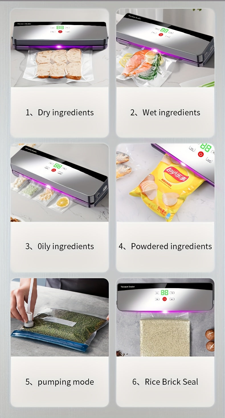 Multifunctional Automatic Food Sealer, Portable Wireless Vacuum Sealer with Manual Start/Stop, Digital Display, Snack Bag Sealing, Long-Term Food Preservation, Compact and Easy-to-Use Design, Suitable for Kitchen and Outdoor