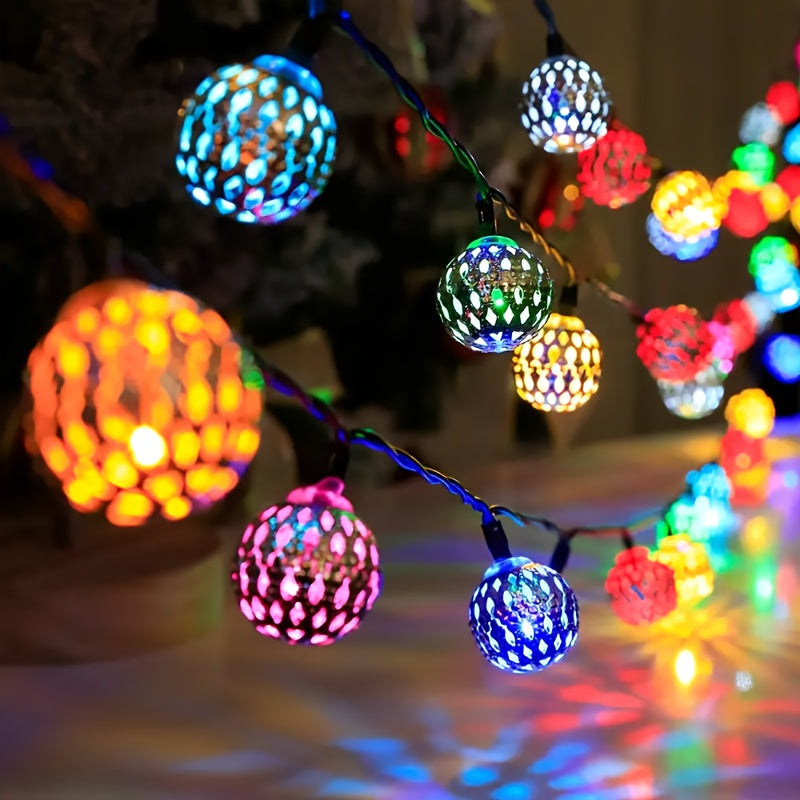 Solar-Powered Metal Globe String Lights - Colorful, Durable Outdoor Fairy Lights for Garden, Patio, Christmas, Weddings, and Parties, Solar Charged Nickel Battery, Capacity, Outdoor Lighting | Colorful Globe Lights | Solar Ch