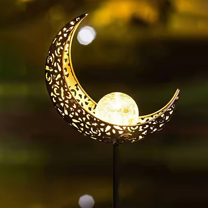 BEAKJEONG Solar-Powered Outdoor Moon Light with Motion Sensor & 3D Glowing Moon Effect - IP65 Waterproof & Rustproof Metal/ABS Construction, 39.88cm Large Solar Garden Lamp for Pathway, Patio, RV, Camping - Warm White LED Moo