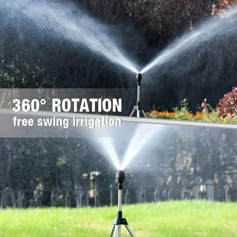 Manual Push-Along Metal Garden Sprinkler with 360° Rotating Tripod Stand, Adjustable Height & Multiple Nozzles for Large Coverage - Durable Lawn & Yard Watering Tool, Sprinklers for Garden, Userfriendly Design, Sturdy Constr