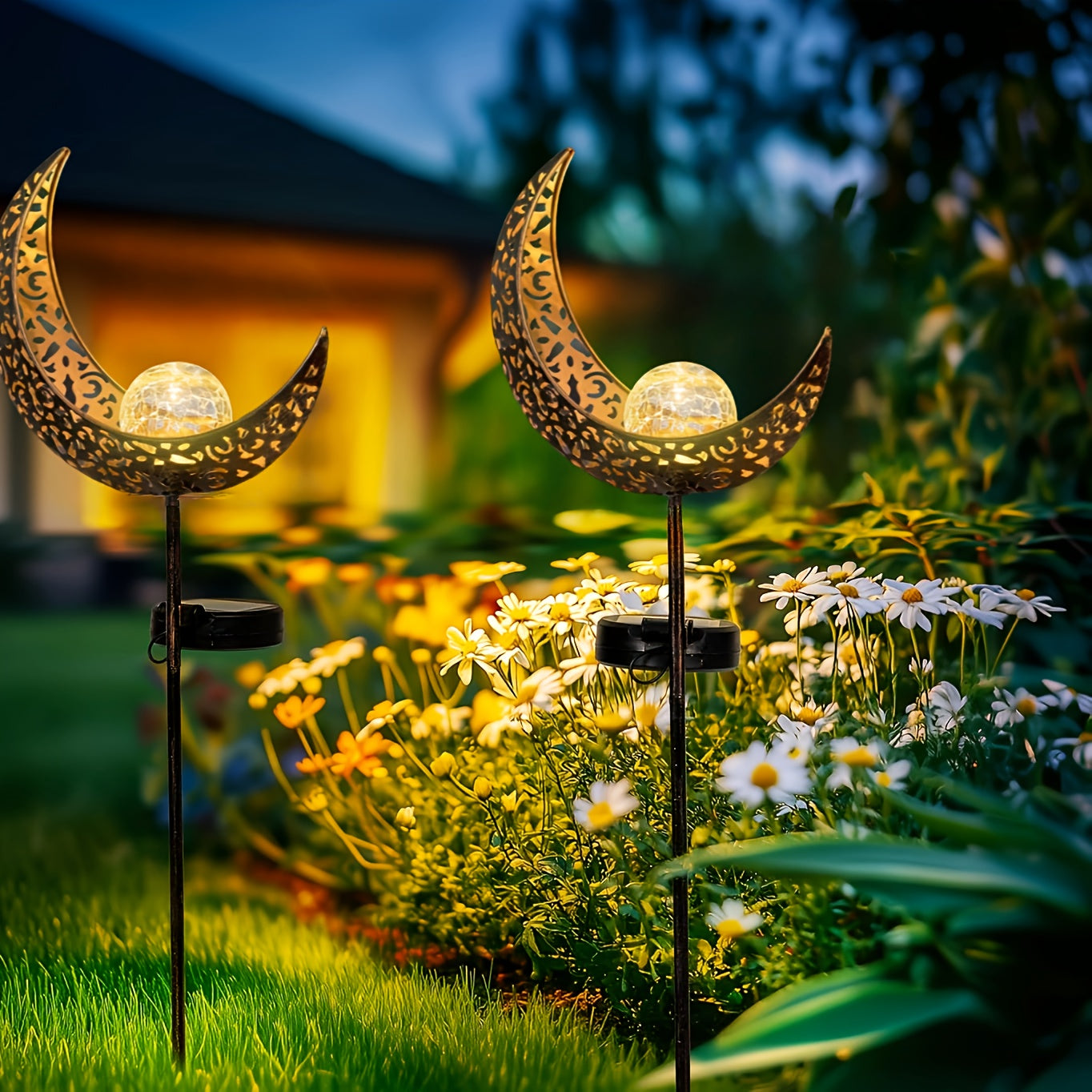 BEAKJEONG Solar-Powered Outdoor Moon Light with Motion Sensor & 3D Glowing Moon Effect - IP65 Waterproof & Rustproof Metal/ABS Construction, 39.88cm Large Solar Garden Lamp for Pathway, Patio, RV, Camping - Warm White LED Moo