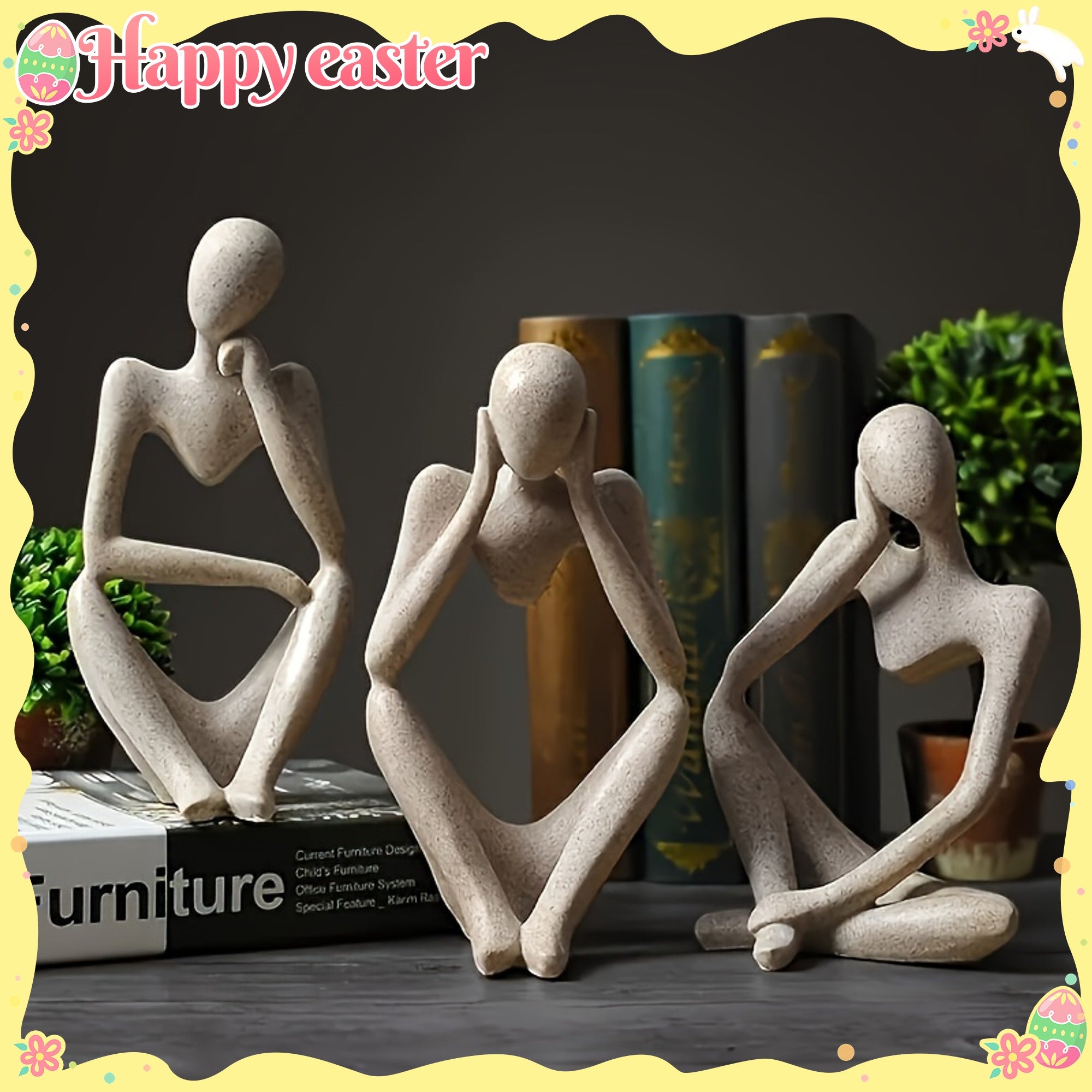 3pcs Abstract Thinker Resin Sculpture Set - Contemporary Art Figurines for Bookshelf & Home Office Decor, Perfect for Room Decor