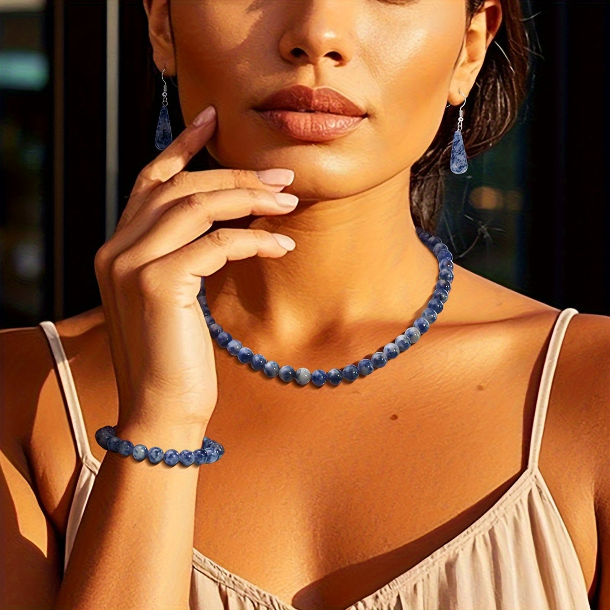 Ocean Spirit — Set de Collar, Pulsera y Aros con Piedras Azules