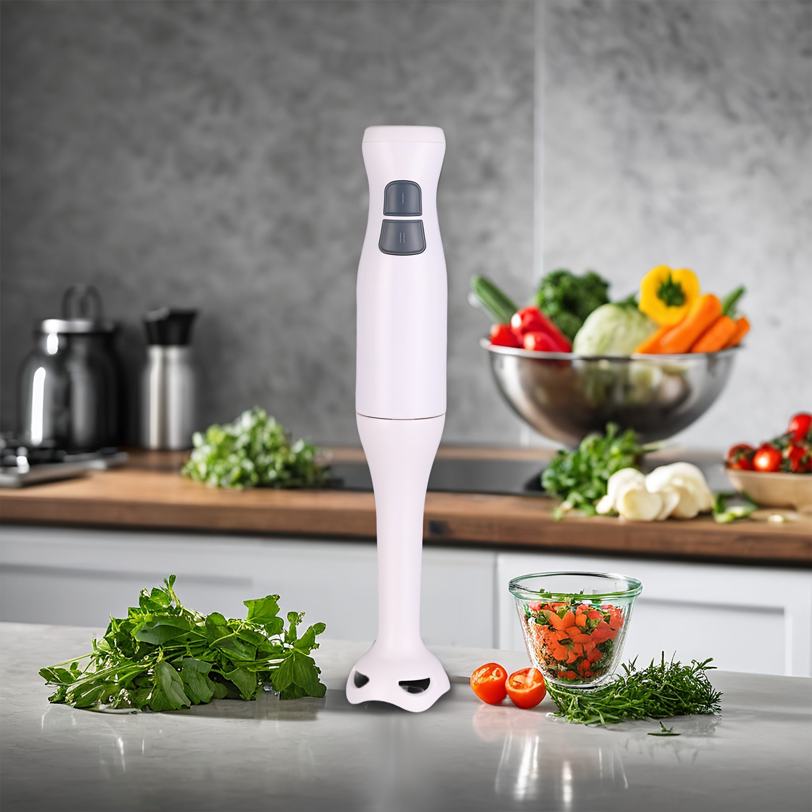 WANVOAPLS Electric Immersion Hand Blender,2- Speed Control One Hand, Kitchen Accessories, Mixer, Chopper, Ice Crushing, Removable Blending Stick for Easy Cleaning. for Purees, Smoothies, Shakes, Ivory, Soups, Sauces