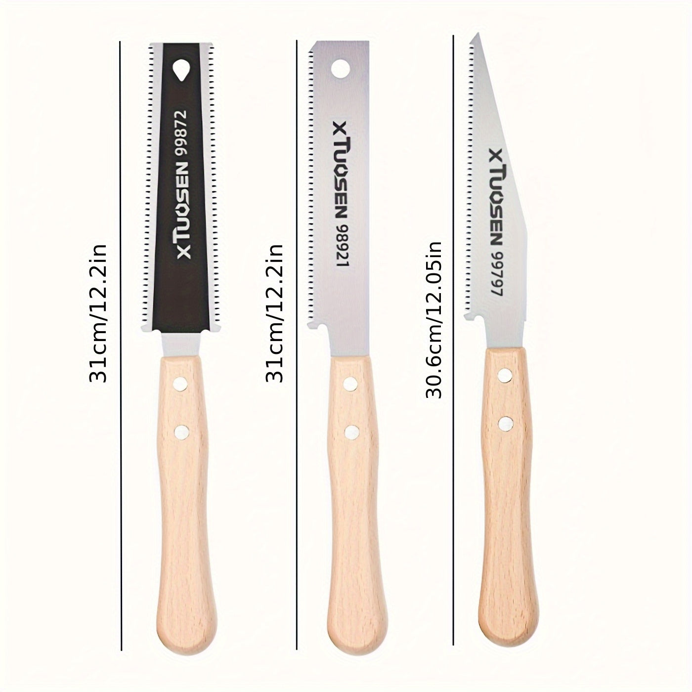 A Set of Three Japanese Saws, Including a Hand Saw, Double-Sided Saw, Three-Speed Saw, Mortise Saw, Fine-Toothed Hardwood Saw, Small Hand Saw, Fine Saw, And Fine Mortise Hand Saw. These Woodworking Tools Are Designed for Flus