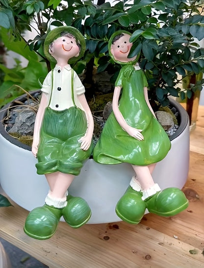 DuendeVerde NN — Set de 2 Figuras Decorativas en Resina Pintadas a Mano (Estilo Art Deco para Jardín y Eventos)
