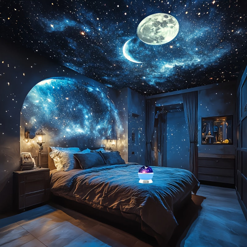 1pc YETHKE Colorful Star & Moon Night Light Projector - Multi-Color Variable 360° Rotation USB-Powered LED Light for Bedroom Ambiance, Christmas Gift, Modern Fantasy Theme Home Decor, Adjustable Brightness, No Battery Needed