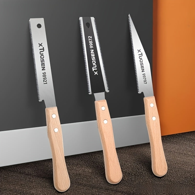 A Set of Three Japanese Saws, Including a Hand Saw, Double-Sided Saw, Three-Speed Saw, Mortise Saw, Fine-Toothed Hardwood Saw, Small Hand Saw, Fine Saw, And Fine Mortise Hand Saw. These Woodworking Tools Are Designed for Flus