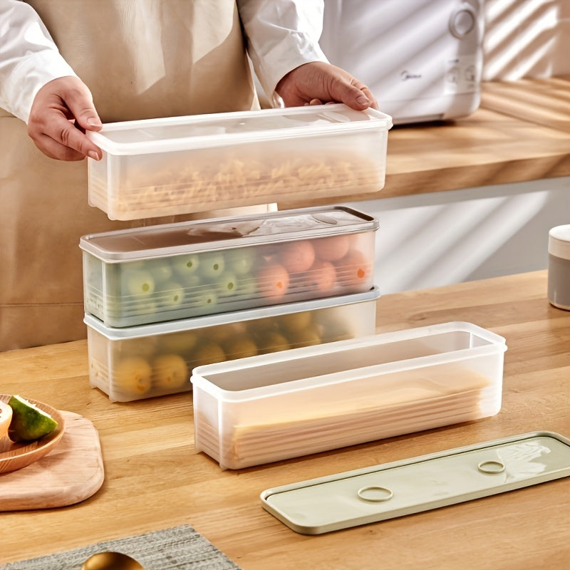 4pcs Small Noodle Box Set, Transparent Rectangular Plastic Pasta Storage Containers with Lids - Durable Airtight Reusable and Stackable Food Keepers for Cilantro, Green Onions, Mint, Kitchen Fridge Organizers, Home Refrigerat