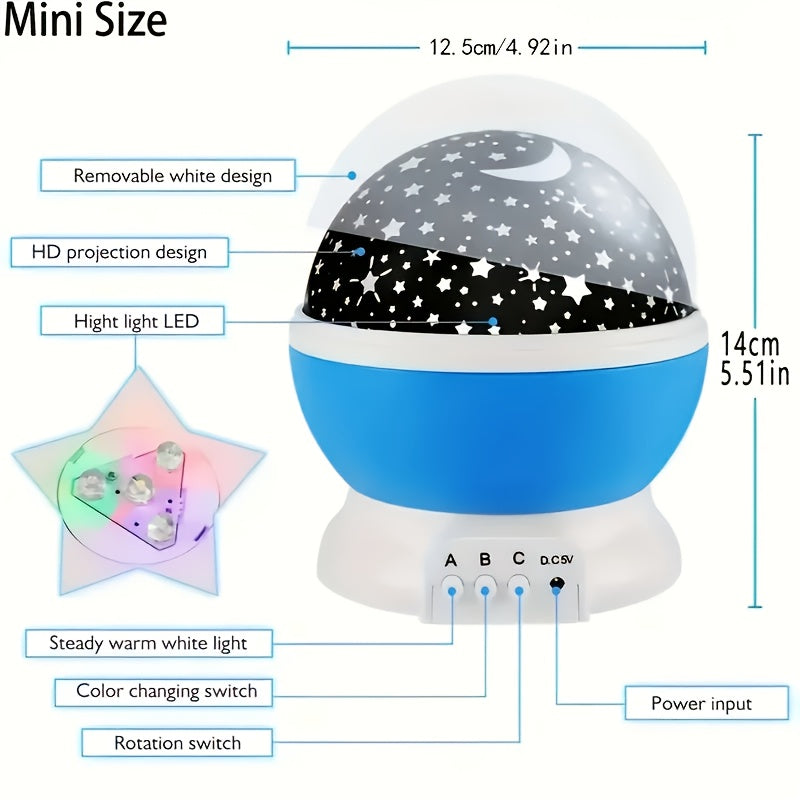 1pc YETHKE Colorful Star & Moon Night Light Projector - Multi-Color Variable 360° Rotation USB-Powered LED Light for Bedroom Ambiance, Christmas Gift, Modern Fantasy Theme Home Decor, Adjustable Brightness, No Battery Needed