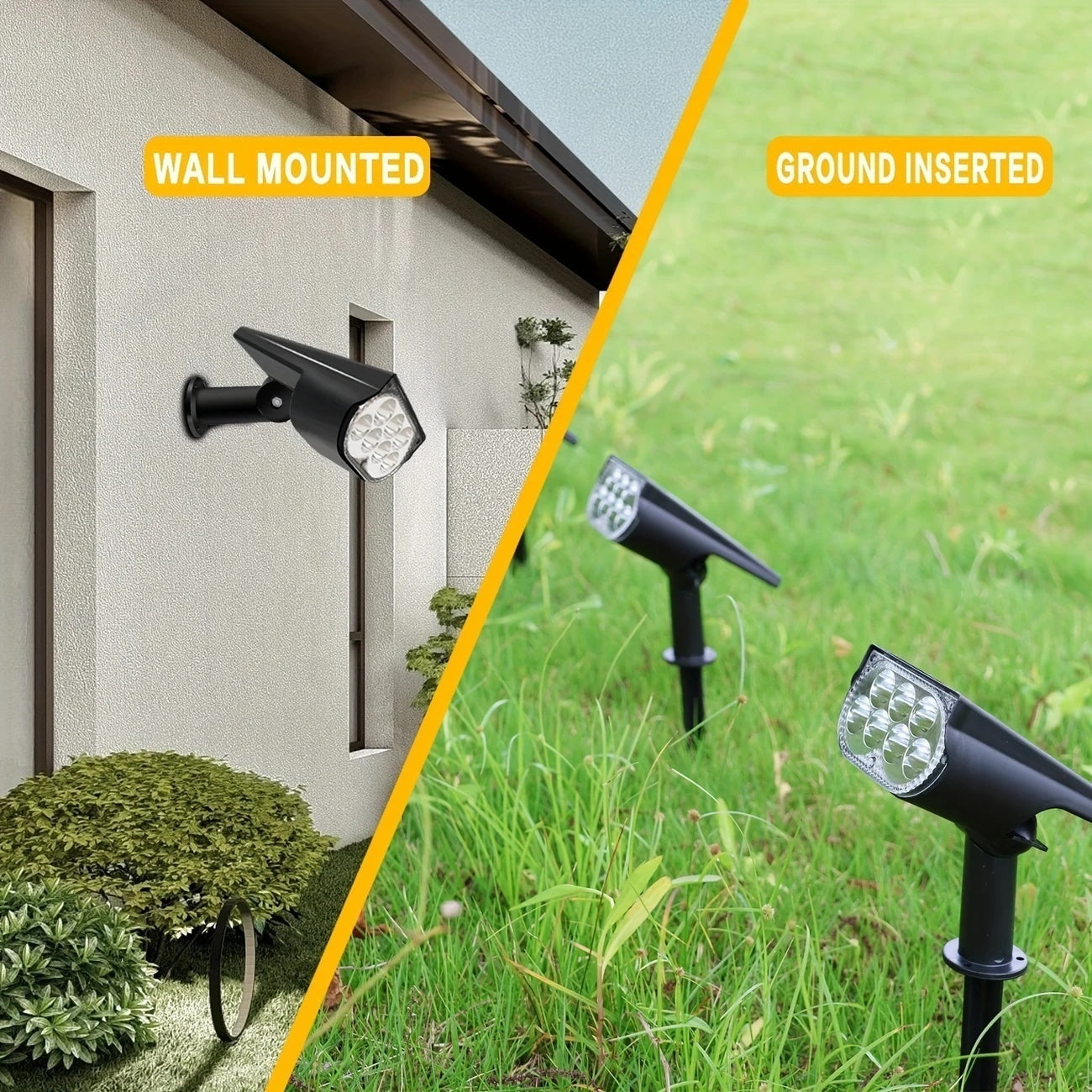 7LED Solar Powered Spotlight, Solar Charging, Wall Mount/Ground Stake Dual Use, Portable and Easy to Place, Landscape and Path Lighting, Flexible and Convenient Installation, Suitable for Porch, Fence, Yard Trees, Flower Beds