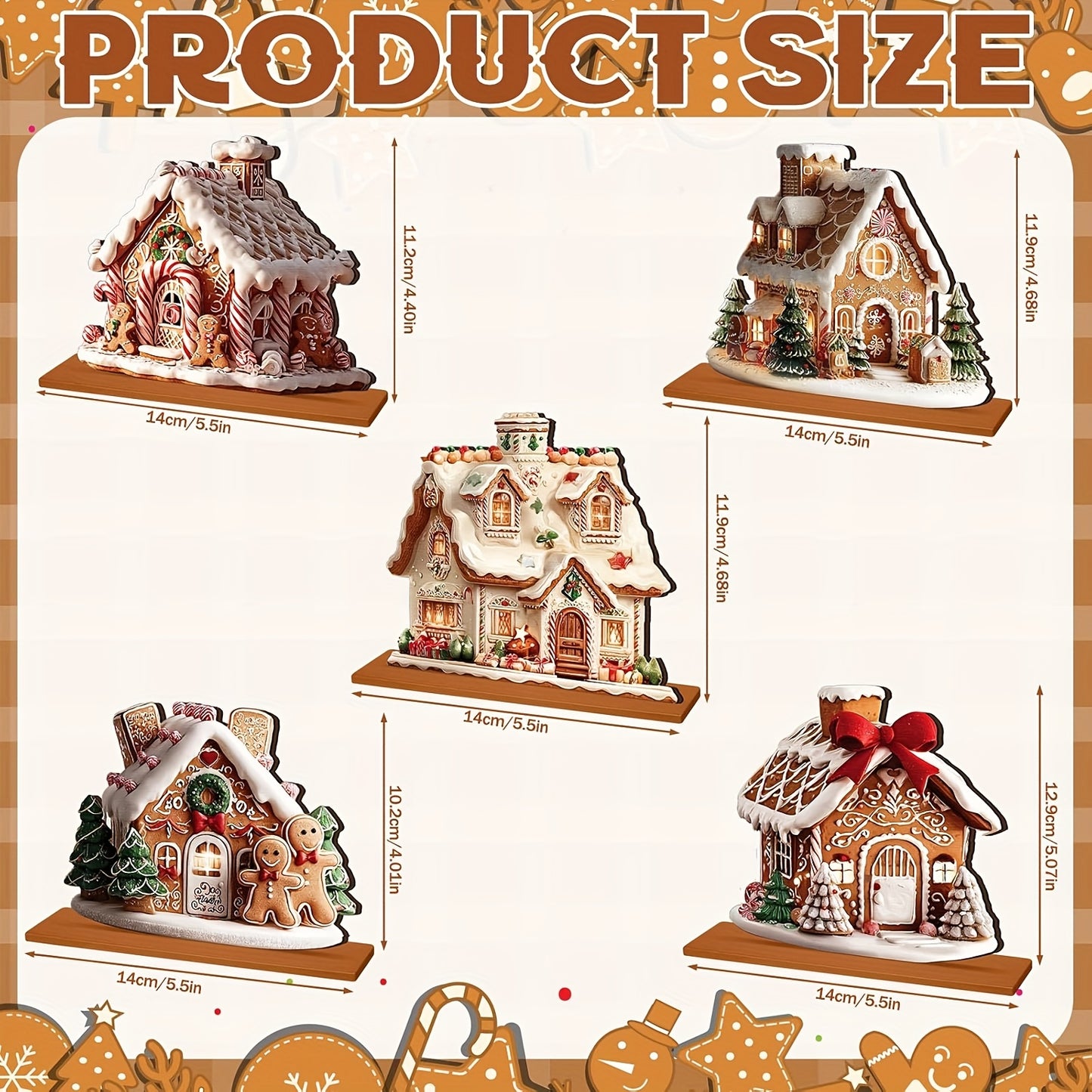 🍪 Adornos de Mesa Navideños Casa de Jengibre (5 piezas)