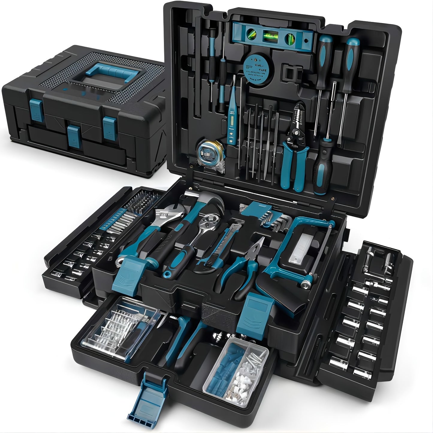 ToolMaster YJ — Kit de Herramientas Completo de 379 Piezas (Color Azul, Portátil con Cajón, Uso Doméstico y Automotriz)