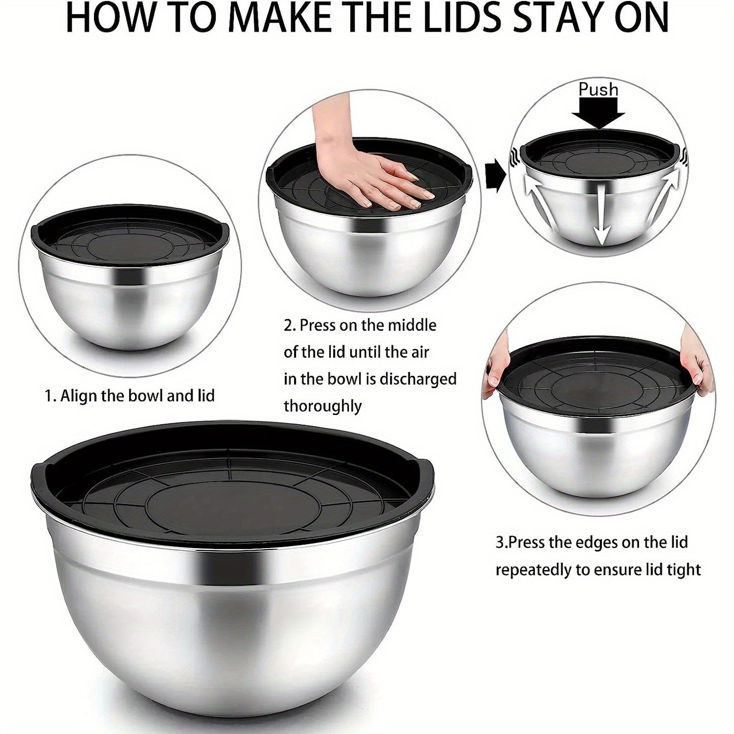 SteelMix TR — Set de 5 Bowls de Acero Inoxidable con Tapas Selladas (Apto para Horno, Cocina Multifuncional)