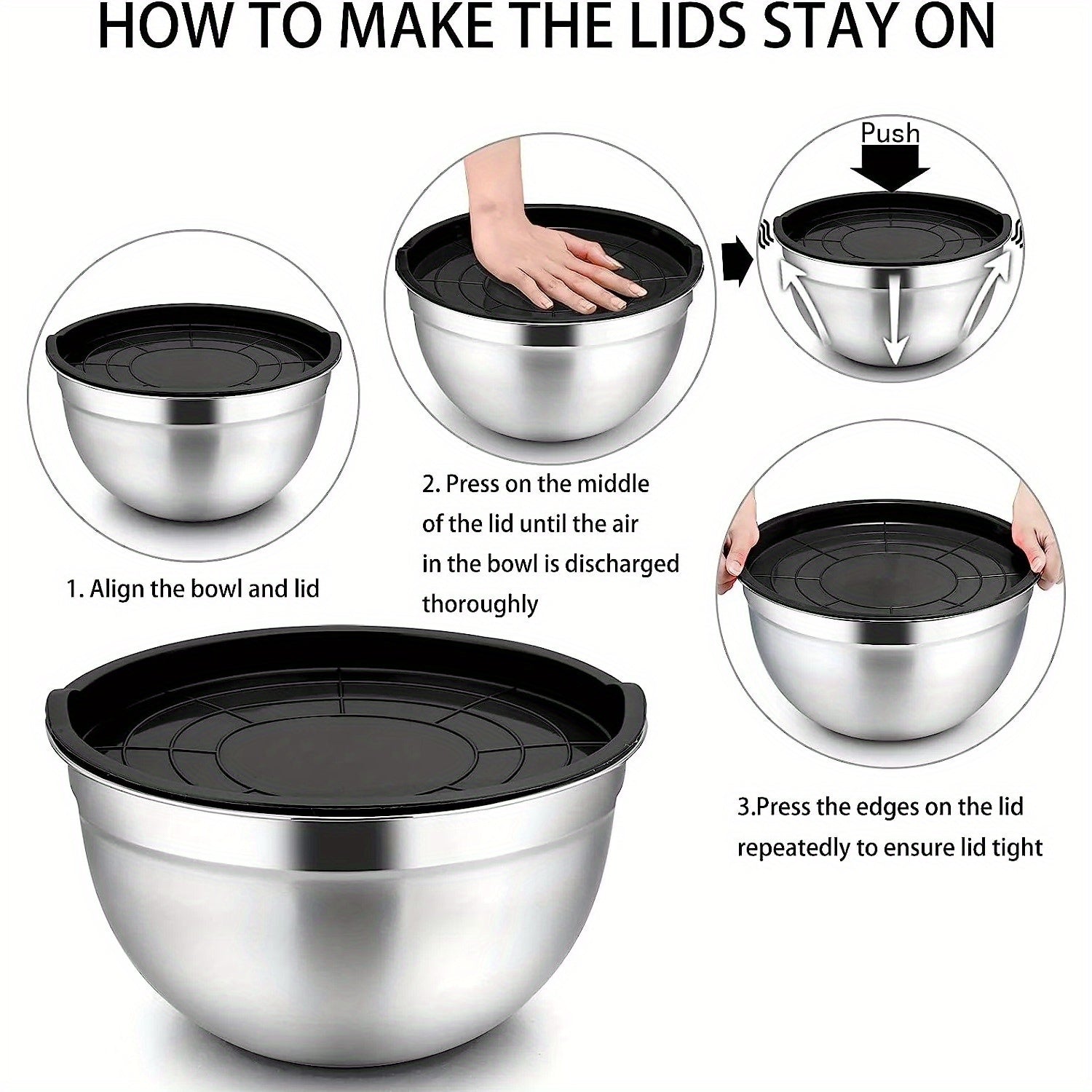 5pcs Stainless Steel Bowl Set, Multi-Functional Kitchen Mixing Bowls with Sealed Lids, Oven-Safe for Baking, Serving Fruits and Vegetables. Ideal for Home Kitchens, Restaurants, Picnics, Camping, Christmas, Easter, Thanksgivi