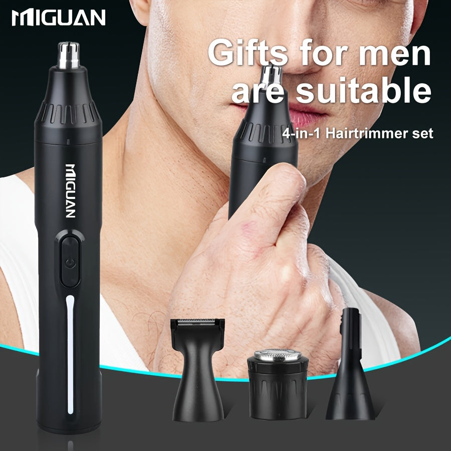 4-in-1 Professional Hair Clipper Kit USB Rechargeable Nose Ear Hair Trimmer, Beard Eyebrow Razor, Men's Grooming Tool, Black, 500mAh Battery, Personal Care Essential |Sleek Black Design Durable Construction, Haircut Must-Have