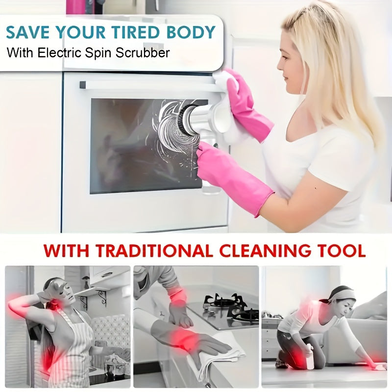 LAN XUN 5-in-1 Rechargeable Electric Cleaning Brush Set with USB Charging, Medium Hardness, Multi-Purpose Handheld Brush Tool Kit for Bathroom, Kitchen, Bedroom, Living Room, Toilet - Includes 5 Brush Heads