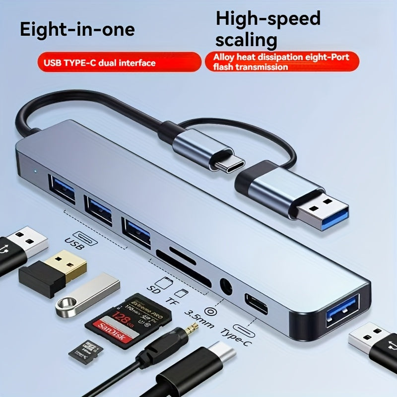 TechDock 8 — Estación de Conexión USB 3.0 Tipo-C para Laptop y PC (8 en 1)