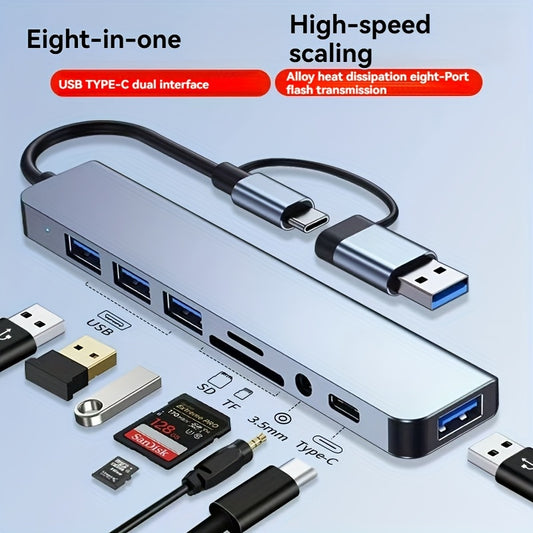 TechDock 8 — Estación de Conexión USB 3.0 Tipo-C para Laptop y PC (8 en 1)
