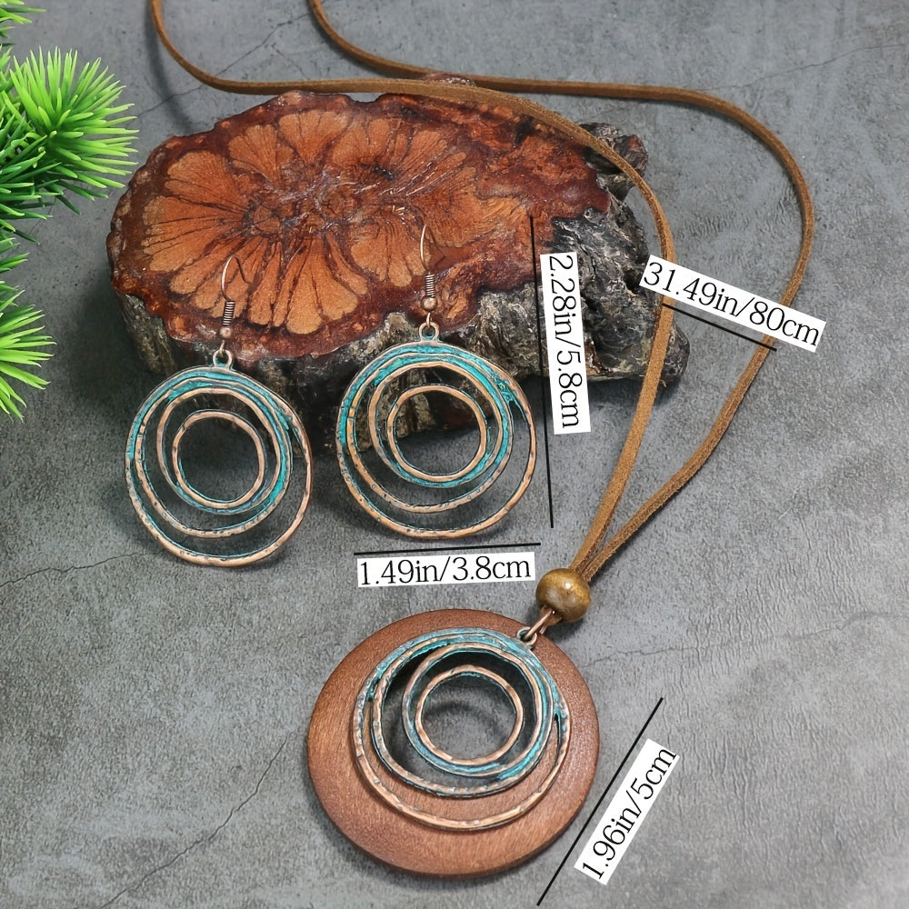 Tribal Essence — Set de Collar Doble y Aros Vintage (3 Piezas)