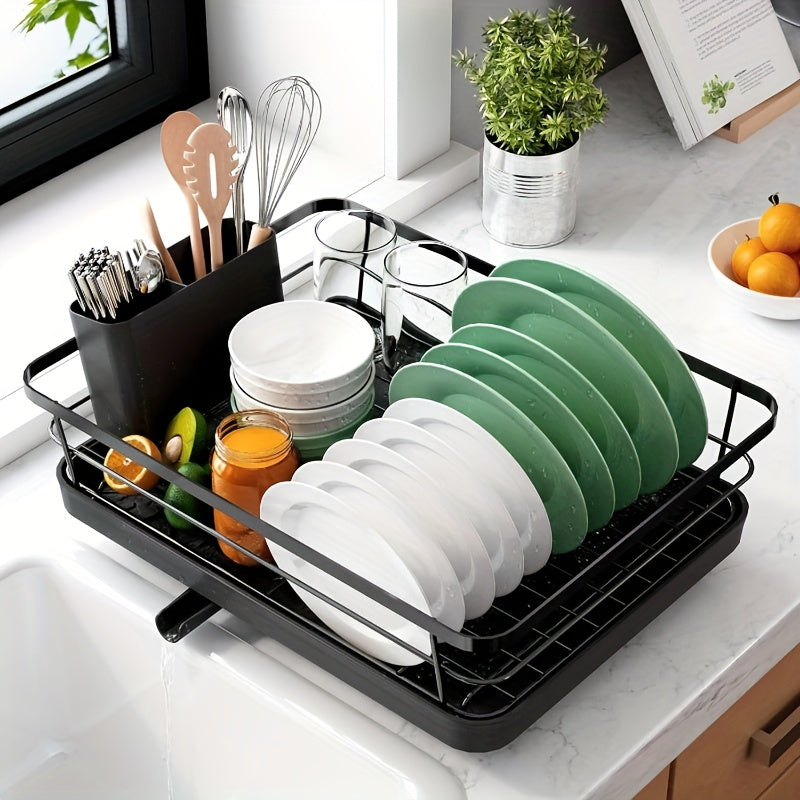 1pc Space-Saving Stainless Steel Dish Drying Rack with Utensil Holder - Efficient Kitchen Counter Organizer for Plates, Bowls, Cups & Cutlery, Durable Plastic Shelf for Modern Kitchens, Dish Drying Rack for Kitchen Counter, U