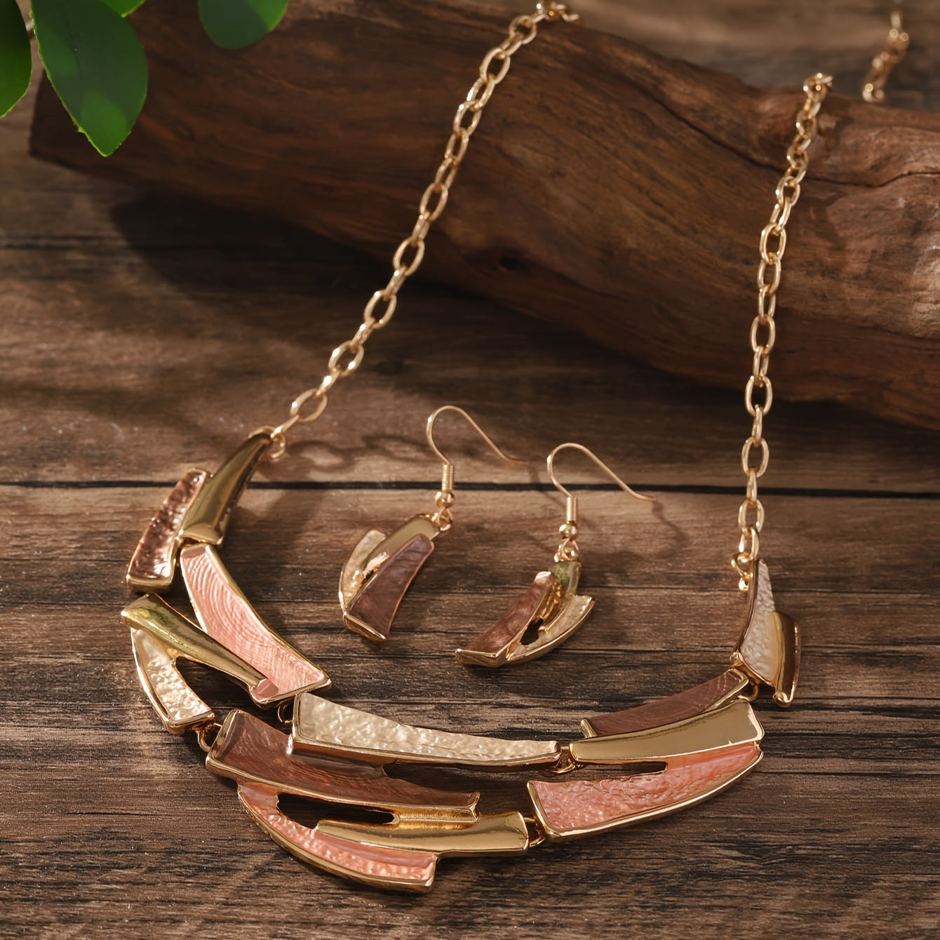 Geometric Link Earrings and Necklace Set: Vintage Bohemian Style, Zinc Alloy Material, Suitable for Daily Wear and Parties