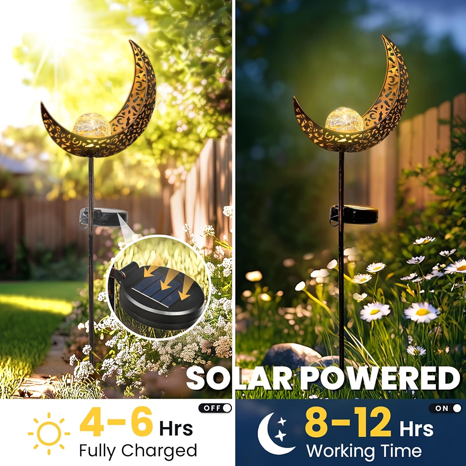 BEAKJEONG Solar-Powered Outdoor Moon Light with Motion Sensor & 3D Glowing Moon Effect - IP65 Waterproof & Rustproof Metal/ABS Construction, 39.88cm Large Solar Garden Lamp for Pathway, Patio, RV, Camping - Warm White LED Moo