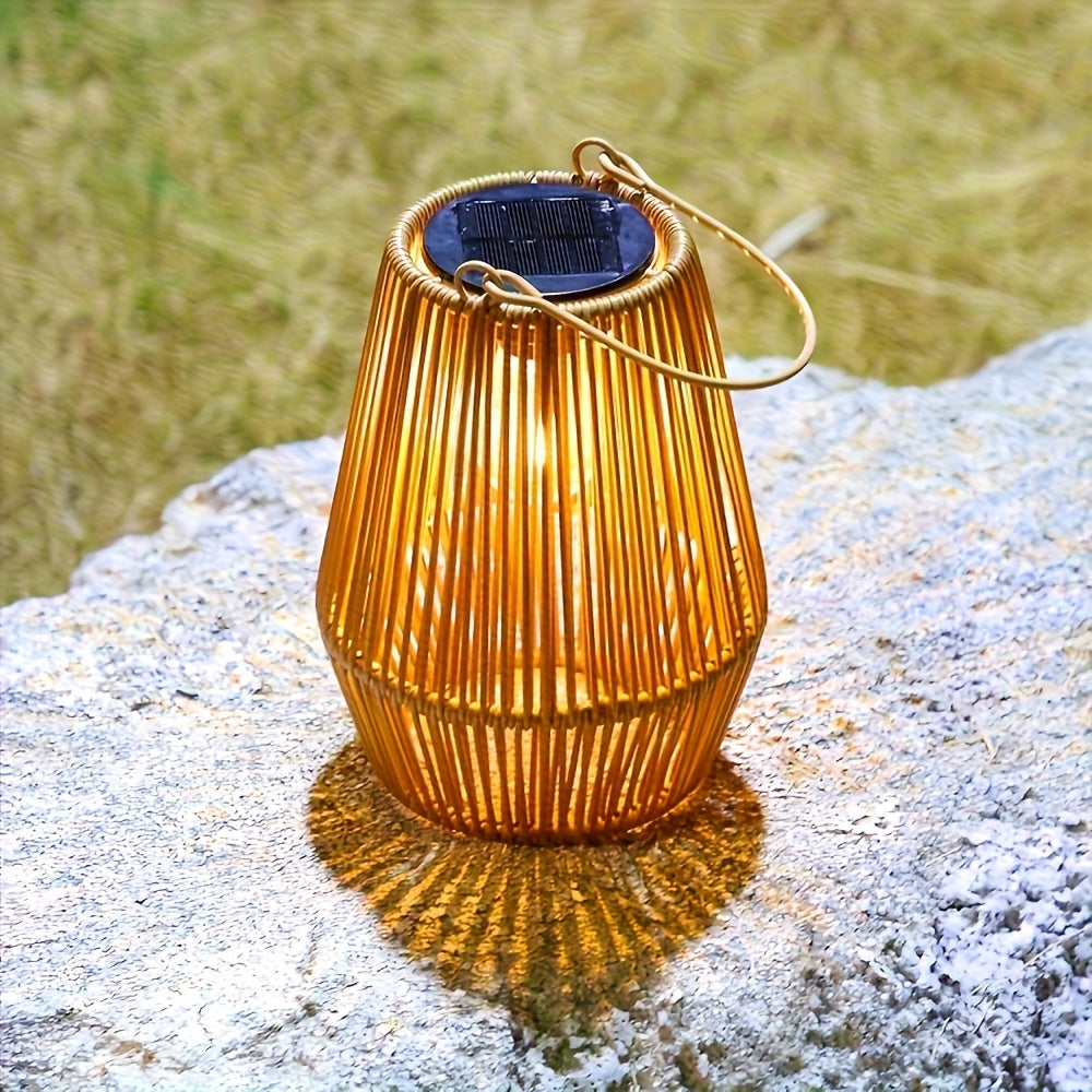 Solar-Powered Outdoor Lanterns with Warm Glow - Durable Plastic Garden Patio Lights for Deck, Lawn, and Yard Decor, Easy Installation with Adhesive Strips, Patio Decorations Outdoor, Lawn Illumination, Decorative Lighting, St