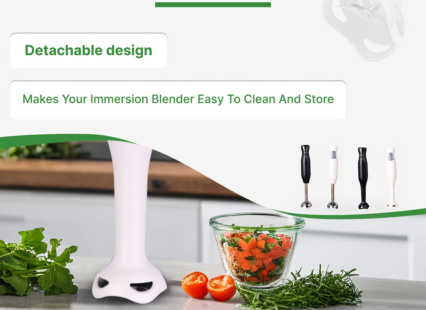 WANVOAPLS Electric Immersion Hand Blender,2- Speed Control One Hand, Kitchen Accessories, Mixer, Chopper, Ice Crushing, Removable Blending Stick for Easy Cleaning. for Purees, Smoothies, Shakes, Ivory, Soups, Sauces