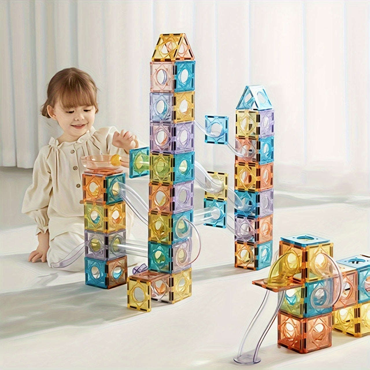 MagniTrack XK — Set de 73 Piezas de Construcción Magnética 3D (Colores Mixtos, Temática Geométrica y Arquitectónica)