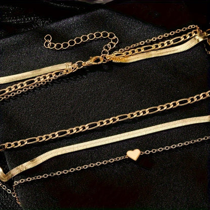 Golden Layers — Layered Heart Pendant Necklace Set (Retro Style)