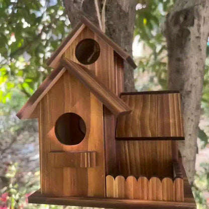 NidoRústico 3X — Casita de Madera para Pájaros con 3 Habitaciones y Ventilación Superior