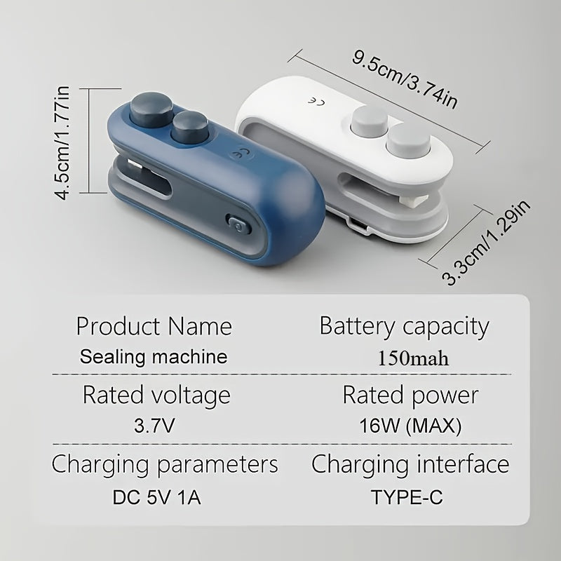SealMini EQ — Sellador Portátil Recargable para Bolsas de Snacks (USB, Batería de Litio Integrada, Ideal para Viajes y Picnic)