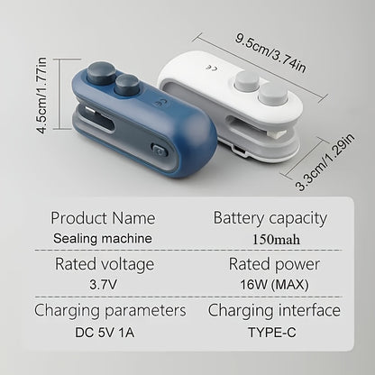 SealMini EQ — Sellador Portátil Recargable para Bolsas de Snacks (USB, Batería de Litio Integrada, Ideal para Viajes y Picnic)