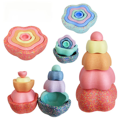 FlorEquilibrio RF — Set de 5 Piedras Sensoriales en Forma de Flor (Antideslizantes, Color Rosado, Material PP)