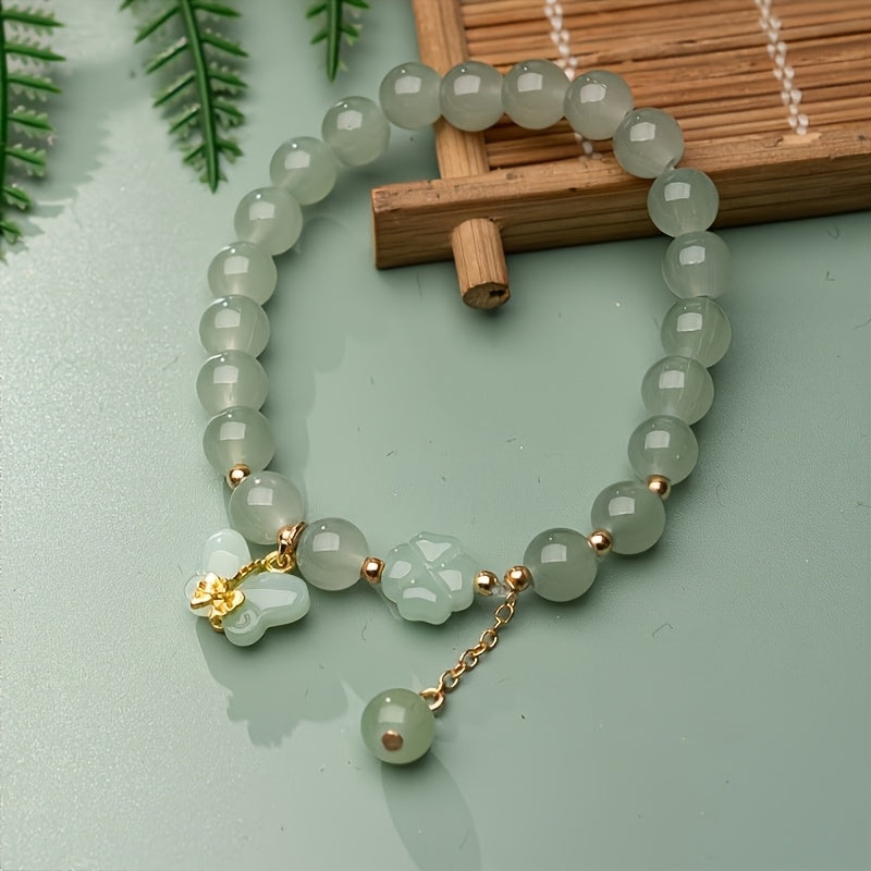Elegant Jade Bead Bracelet with Faux Jade Pendant, Versatile Fashion Accessory for Daily Wear and Special Occasions, Suitable for 11 Festivals