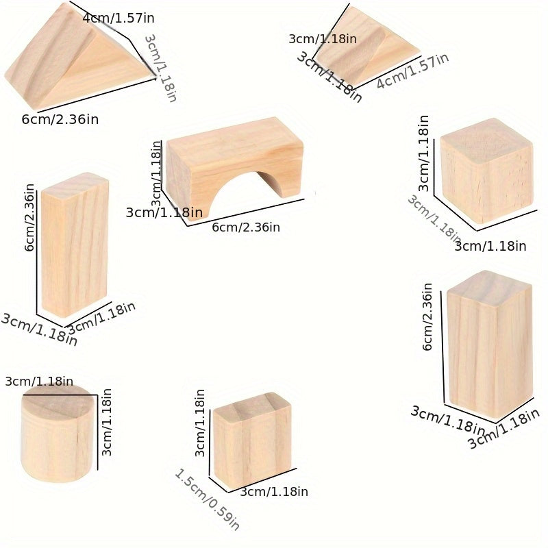 100pcs Large Geometric Building Blocks,Unpainted Original Color Assembled Castle Tower Pieces,Gift Box Puzzle Toy