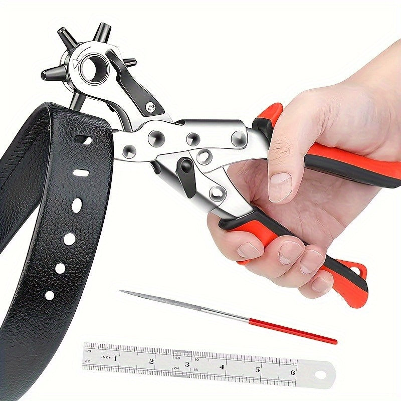 PunchPro Red — Pinza Perforadora Giratoria para Cuero Sintético y Manualidades