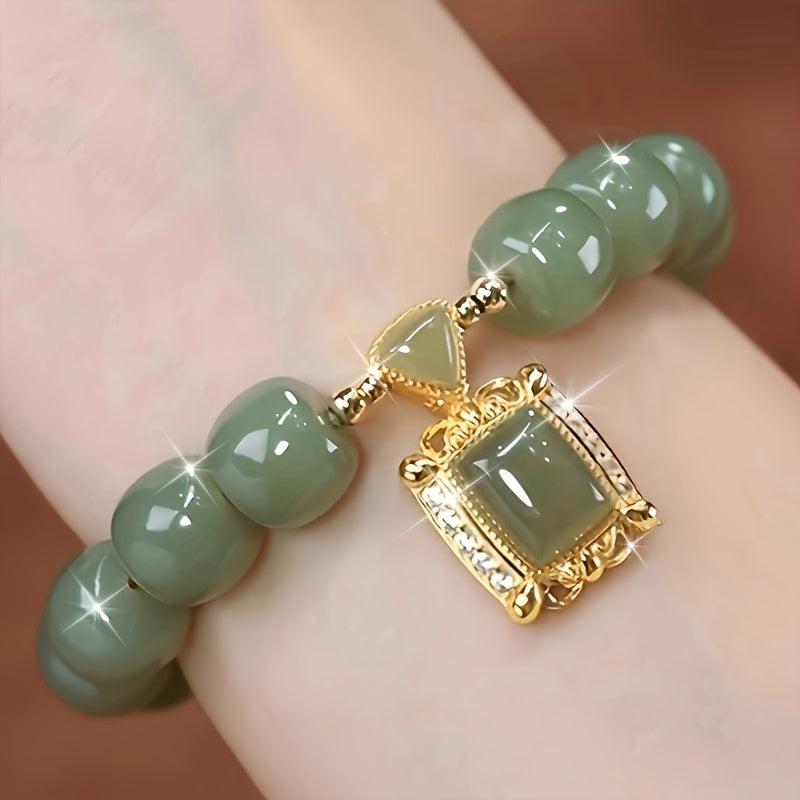Elegant Jade Bead Bracelet with Faux Jade Pendant, Versatile Fashion Accessory for Daily Wear and Special Occasions, Suitable for 11 Festivals