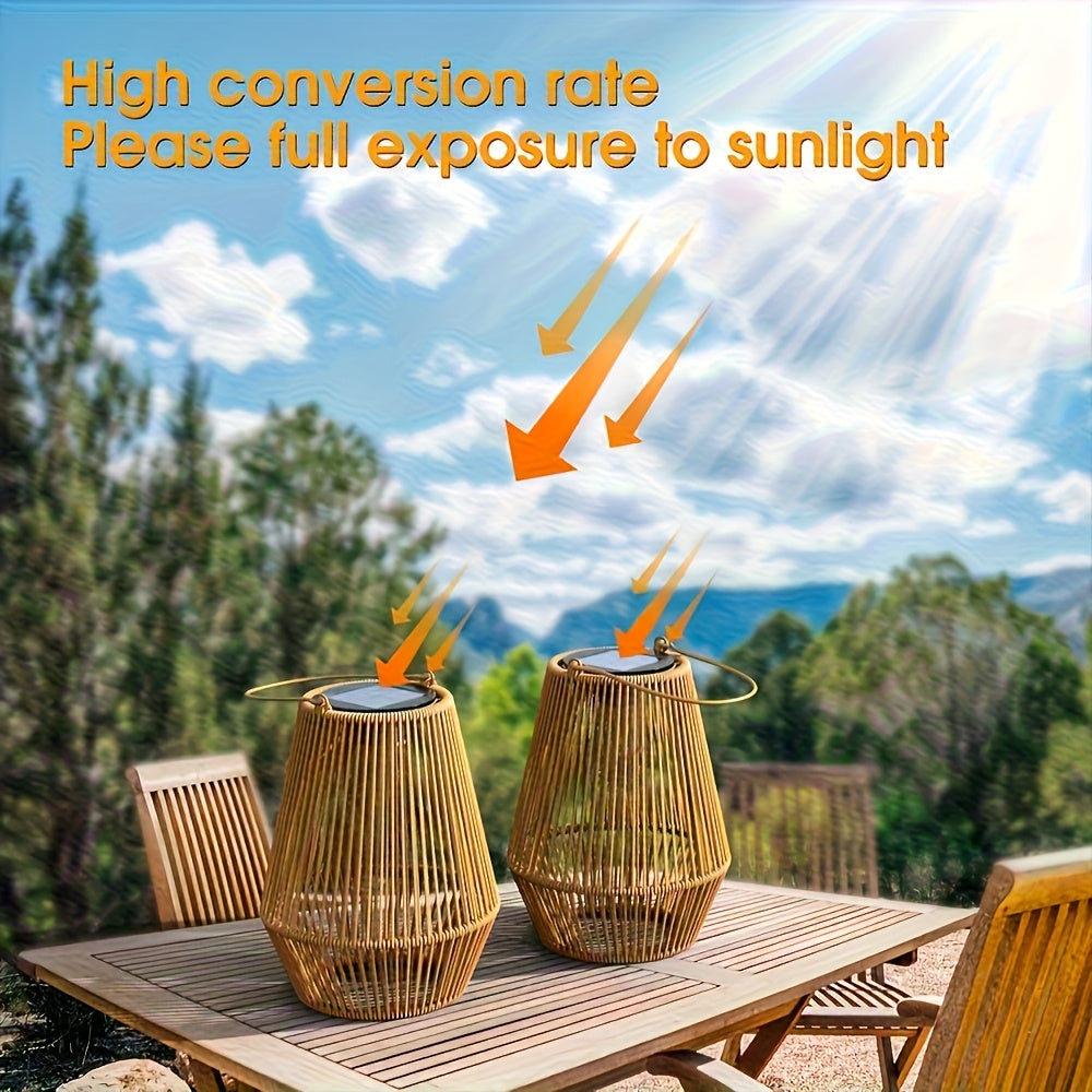 Solar-Powered Outdoor Lanterns with Warm Glow - Durable Plastic Garden Patio Lights for Deck, Lawn, and Yard Decor, Easy Installation with Adhesive Strips, Patio Decorations Outdoor, Lawn Illumination, Decorative Lighting, St