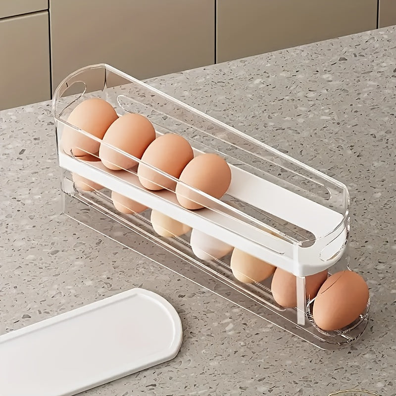 Adjustable Rolling Egg Holder for Refrigerator Door, Stackable, Durable Plastic, Fits 18 Eggs, with No Battery Required, for Kitchen Organization Accessory