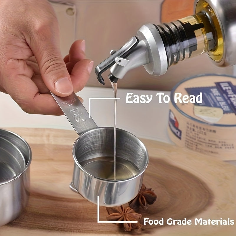 10pcs Set of Rolled Edge Measuring Cups, 5pcss Measuring Spoons + 5pcss Measuring Cups, Stackable Stainless Steel Measuring Cups And Spoons, Can Be Used for Dry Food Or Liquids, Kitchen Gadgets for Cooking And Baking, Kitchen