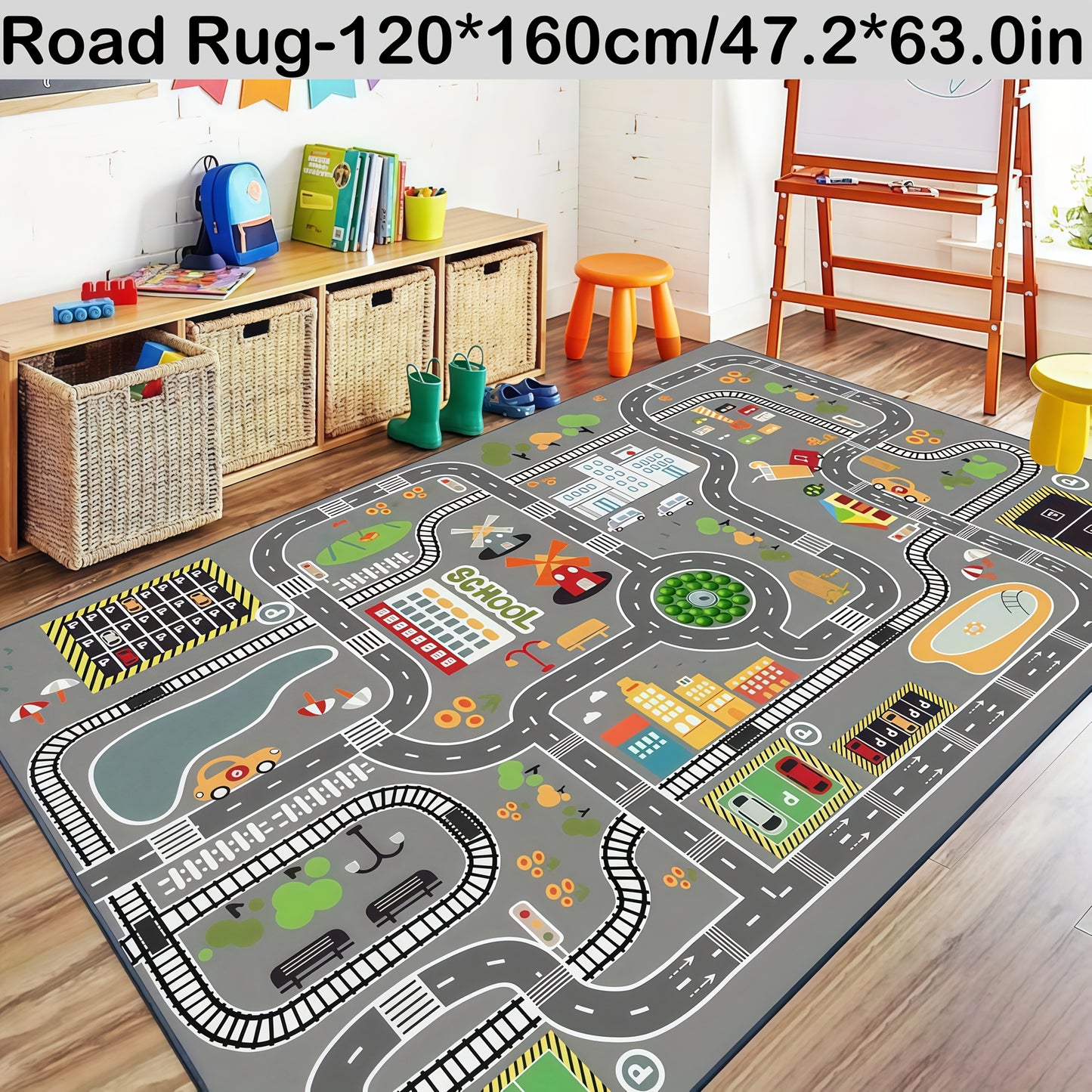 RayAutoPlay — Alfombra Decorativa para Autos de Juguete (Estilo Moderno, Rayas, Lavable a Máquina)