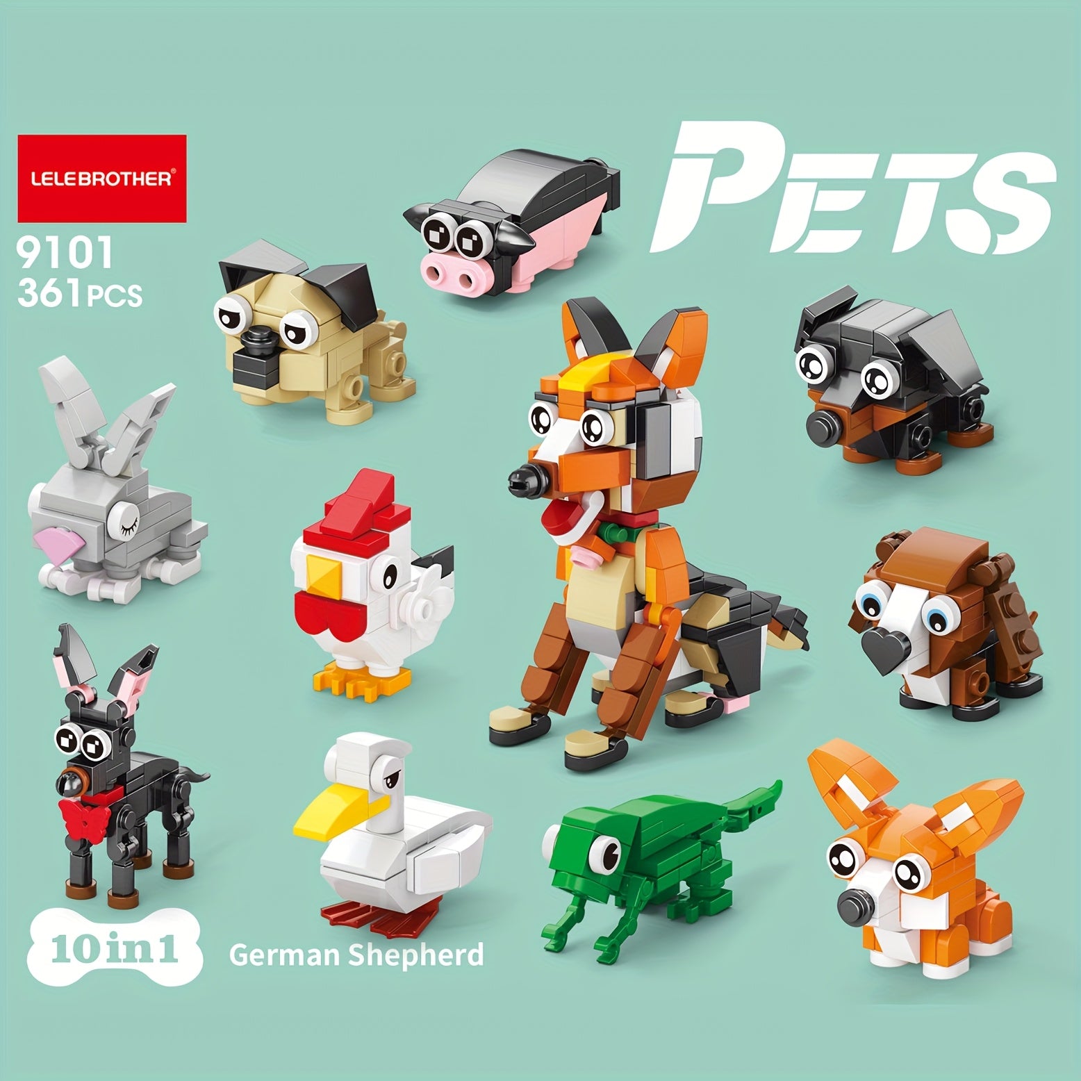 10-in-1 Mini Cute Pet Series Building Blocks Set, Christmas Gift Assembly Toy, Pet Model Puzzle Kit, Holiday Birthday Present, Halloween Thanksgiving Tabletop Decor, 10 Small Models or Combine into 1 Large Design, 10 Boxes