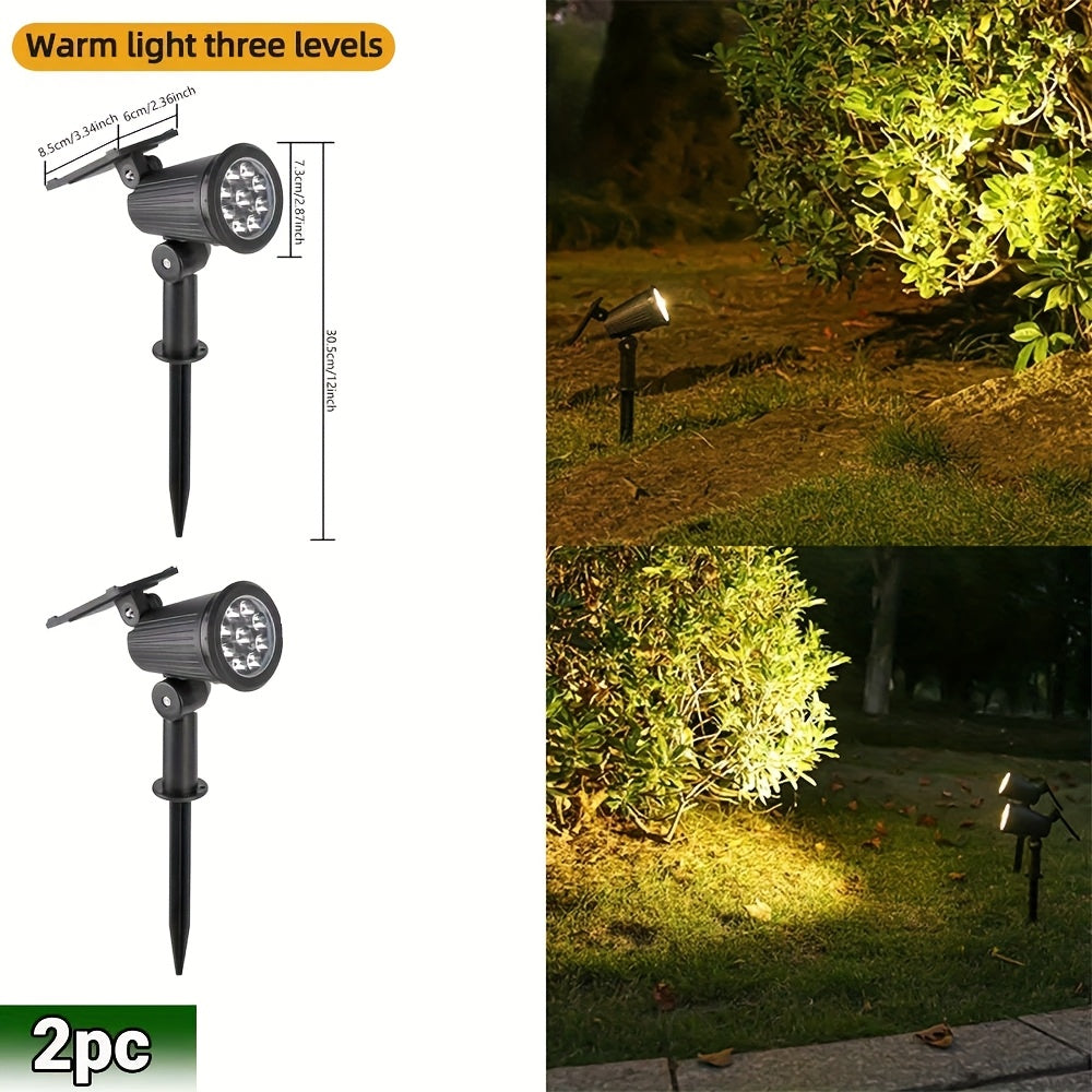 2pcs 9 LED Solar Spot Lights, IP65 Outdoor RGB Solar Landscape Lights Brightness Adjustable for Garden Yard Trees Backyard Driveway Patio Lawn Decoration Street Lamp Spotlight