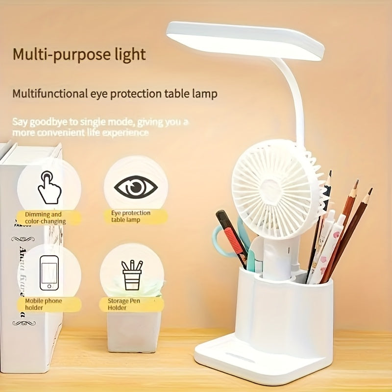 Rechargeable LED Desk Lamp with Adjustable Brightness, USB Charging 5V, Touch Control, Polished White Finish - Ideal for Reading, Music, Office & Study, Desk Lamp for Desk