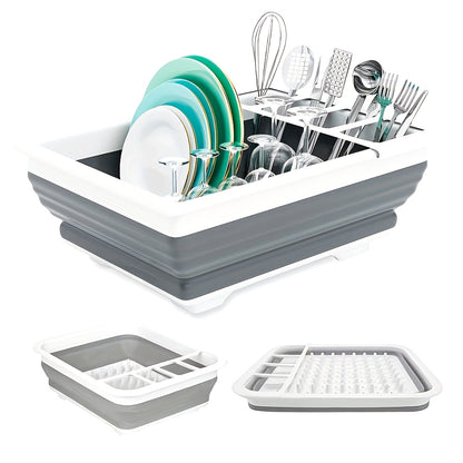 DryFold TG — Escurridor de Platos Plegable de Alta Resistencia con Porta Utensilios (Silicona + Plástico, Compacto y Portátil)